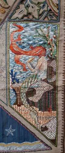 Scottish Arts & Crafts sailor embroidered needlework panel c1900