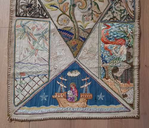 Scottish Arts & Crafts sailor embroidered needlework panel c1900