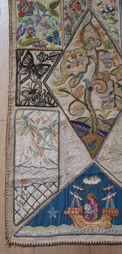 Scottish Arts & Crafts sailor embroidered needlework panel c1900
