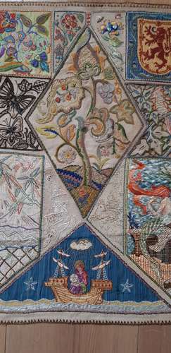Scottish Arts & Crafts sailor embroidered needlework panel c1900