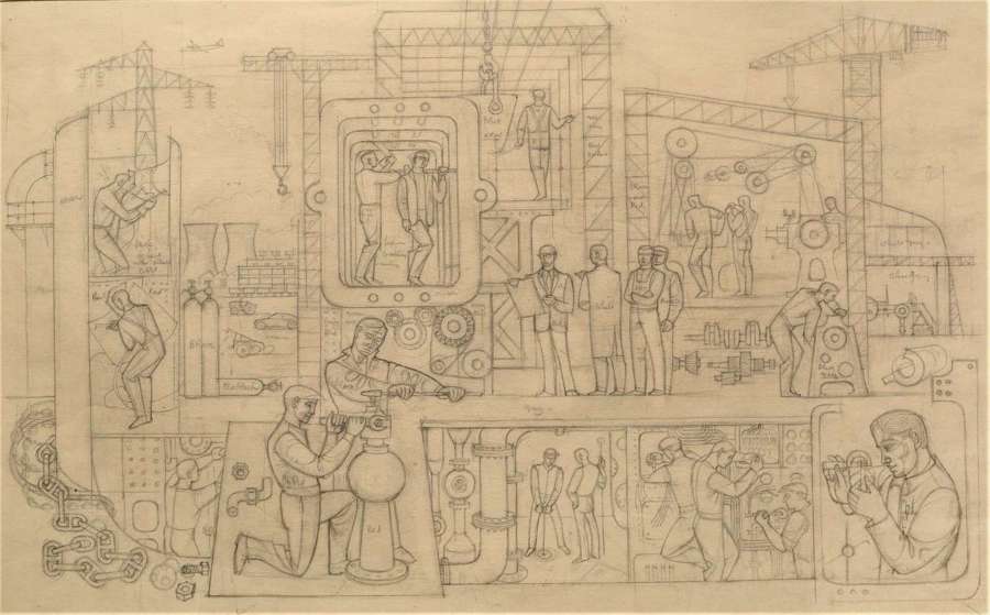Norman Neason 1930s/40s industrial cartoon Ravilious