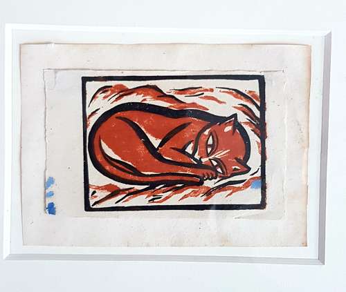 German Expressionist woodblock of a cat Georg Schrimpf