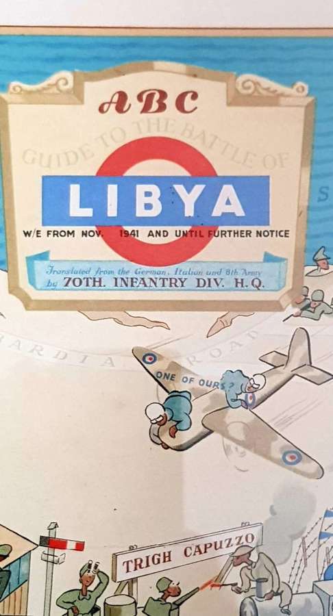 Unusual humourous wartime WWII cartoon map of Libya North Africa