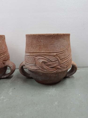 Rare pair of Arts & Crafts Liberty & Co Archibald Knox Thrym terracotta pots