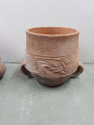 Rare pair of Arts & Crafts Liberty & Co Archibald Knox Thrym terracotta pots