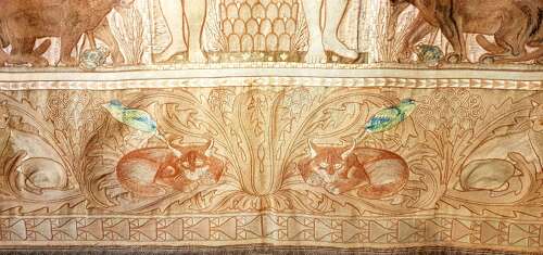 Rare Morris & Co style large Arts & Crafts Secessionist needlework hanging Adam & Eve