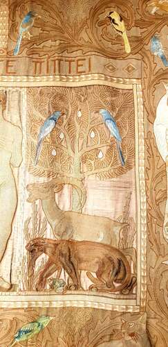 Rare Morris & Co style large Arts & Crafts Secessionist needlework hanging Adam & Eve