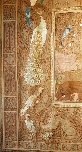Rare Morris & Co style large Arts & Crafts Secessionist needlework hanging Adam & Eve