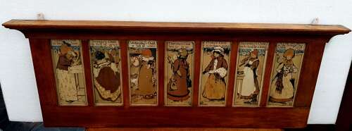 Oak Arts & Crafts Liberty style 7 days of the week nursery prints over mantle