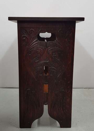Unusual Arts & Crafts Quaint quarter sawn carved oak motto occasional table John Milton