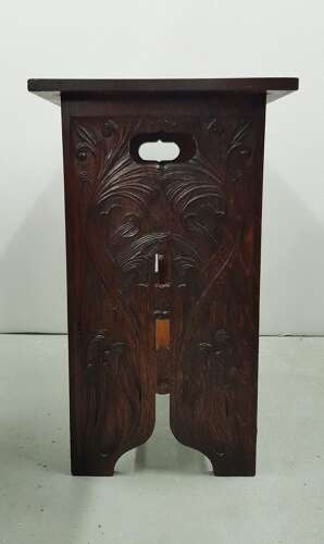 Unusual Arts & Crafts Quaint quarter sawn carved oak motto occasional table John Milton