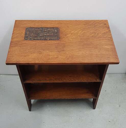 Unusual Arts & Crafts Quaint quarter sawn carved oak motto occasional table John Milton