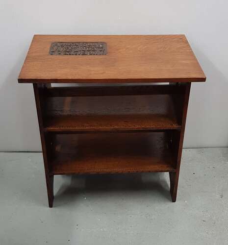 Unusual Arts & Crafts Quaint quarter sawn carved oak motto occasional table John Milton