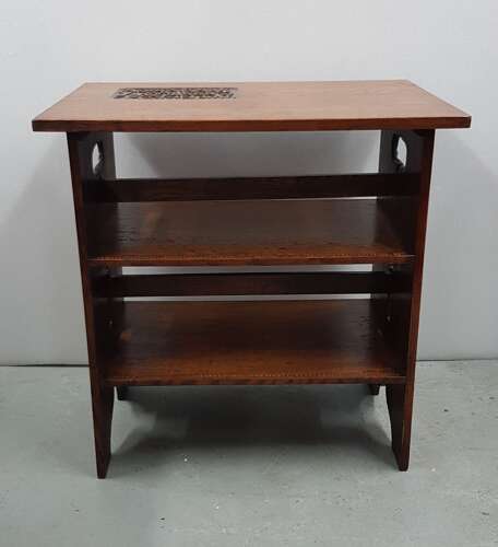 Unusual Arts & Crafts Quaint quarter sawn carved oak motto occasional table John Milton