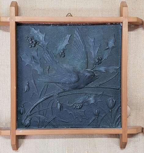 A rare set of five Aesthetic Movement Arts & Crafts metallic tiles by Wright & Fletcher