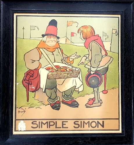 John Hassall Arts & Crafts Liberty framed nursery lithograph Simple Simon