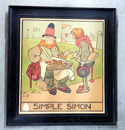 John Hassall Arts & Crafts Liberty framed nursery lithograph Simple Simon