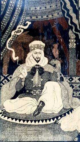Unusual early 20C Arabian Nights Orientalist style pen and ink on panel signed dated 1937