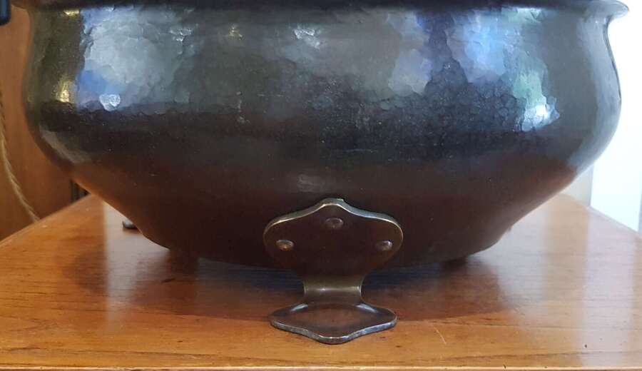 Birmingham Guild of Handicraft Arts & Crafts large copper bowl brass feet