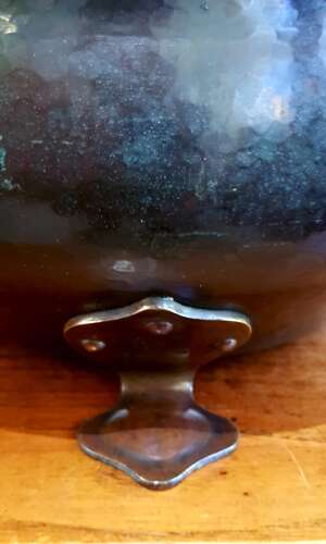 Birmingham Guild of Handicraft Arts & Crafts large copper bowl brass feet