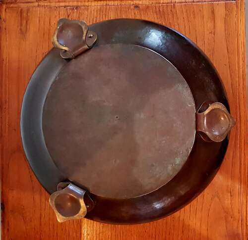 Birmingham Guild of Handicraft Arts & Crafts large copper bowl brass feet
