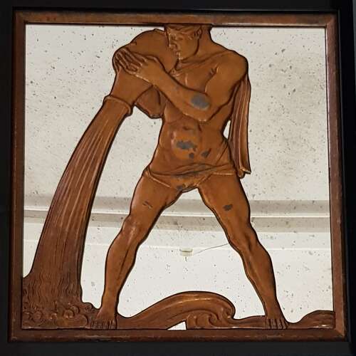 Rare Selfridges Art Deco bronzed Aquarious lift panel Birmingham Guild of Handicraft