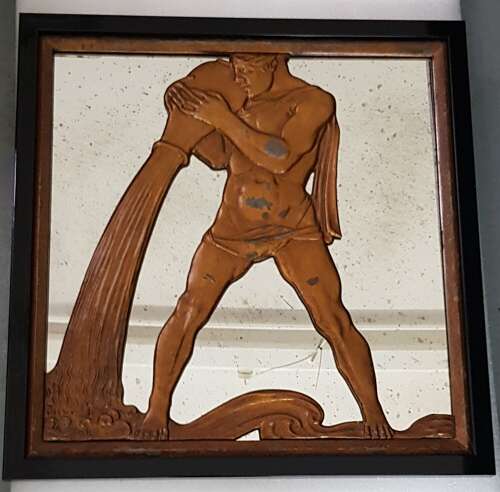 Rare Selfridges Art Deco bronzed Aquarious lift panel Birmingham Guild of Handicraft