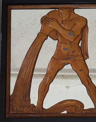 Rare Selfridges Art Deco bronzed Aquarious lift panel Birmingham Guild of Handicraft