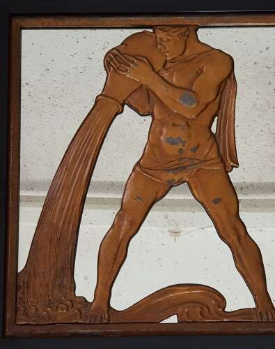 Rare Selfridges Art Deco bronzed Aquarious lift panel Birmingham Guild of Handicraft