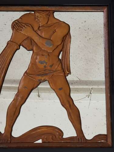 Rare Selfridges Art Deco bronzed Aquarious lift panel Birmingham Guild of Handicraft