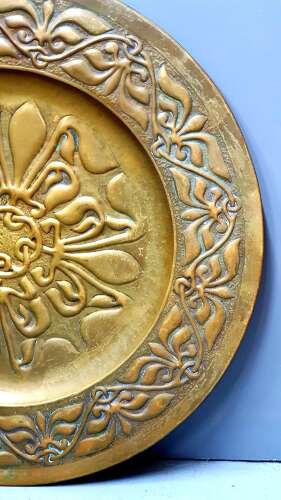 Rare Alexander Ritchie of Iona Arts & Crafts Glasgow Style large brass charger