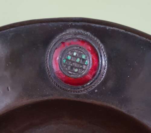 Rare Mabel Bendall Birmingham Arts & Crafts signed copper and enamel dish exhibition piece